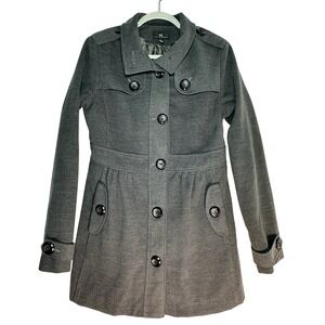 iz Byer California Womens Grey Button Front Fit and Flare Peacoat Jacket‎ Large